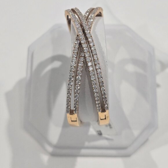 ✅ 18K YG 5.45 CT Natural Diamond Cuff Trinity Bangle Bracelet 27g ⭐ NWT - Picture 13 of 17